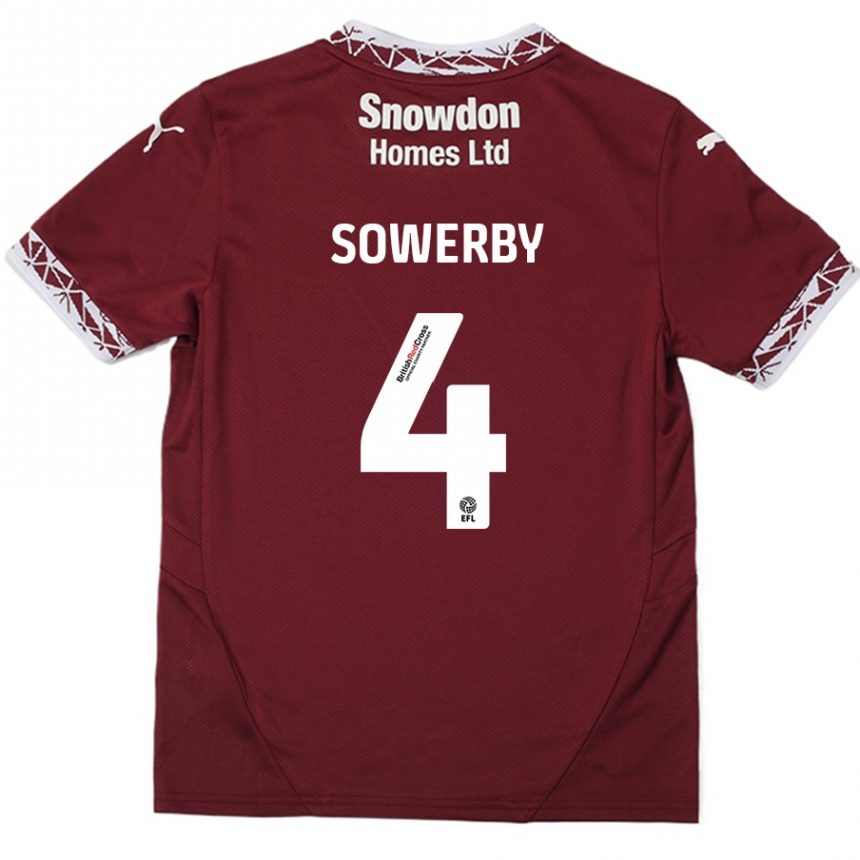 Kids Football Jack Sowerby #4 Burgundy Home Jersey 2024/25 T-Shirt Nz