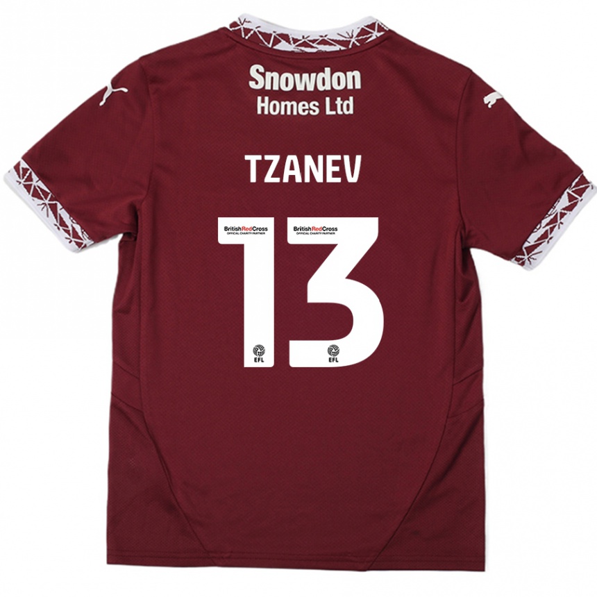 Kids Football Nik Tzanev #13 Burgundy Home Jersey 2024/25 T-Shirt Nz