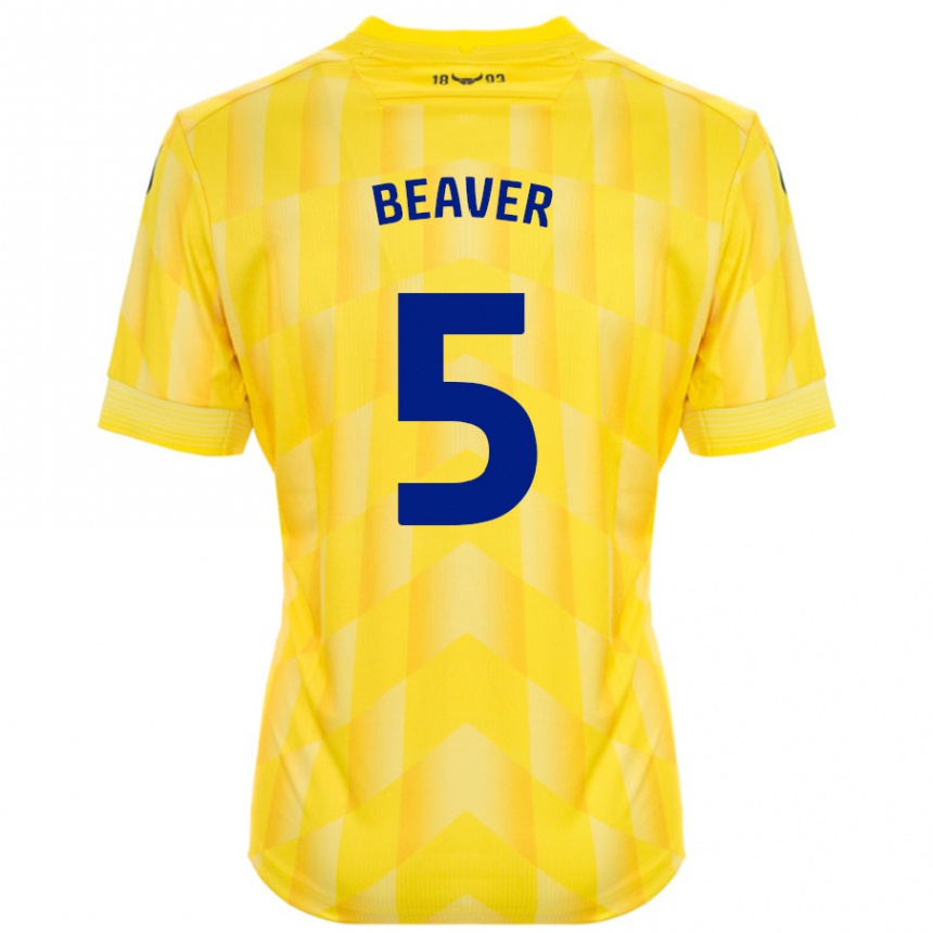 Kids Football Catherine Beaver #5 Yellow Home Jersey 2024/25 T-Shirt Nz