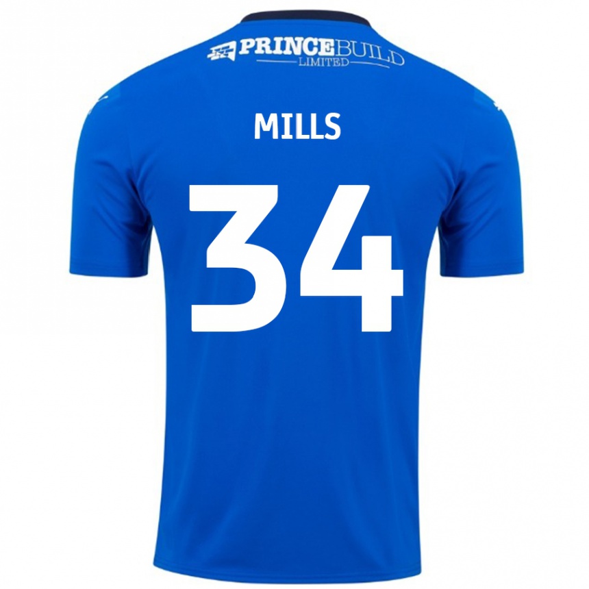 Kids Football Harley Mills #34 Blue White Home Jersey 2024/25 T-Shirt Nz