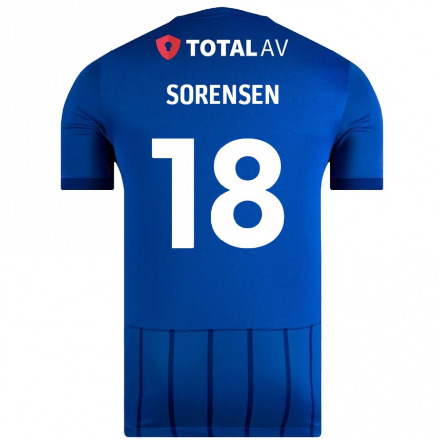 Kids Football Elias Sørensen #18 Blue Home Jersey 2024/25 T-Shirt Nz