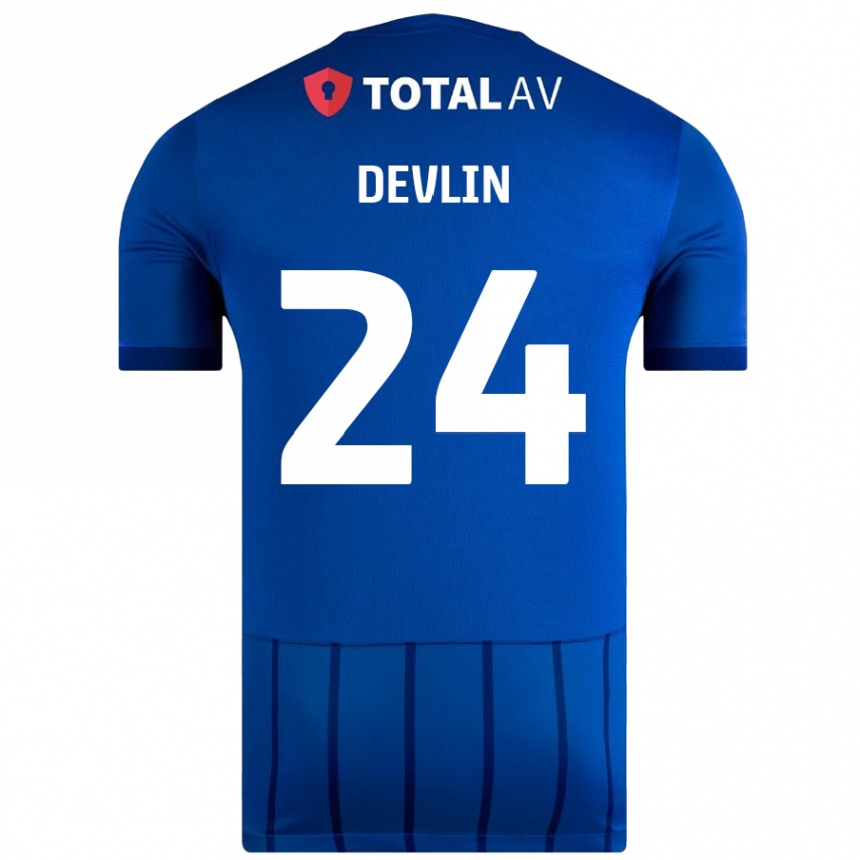 Kids Football Terry Devlin #24 Blue Home Jersey 2024/25 T-Shirt Nz