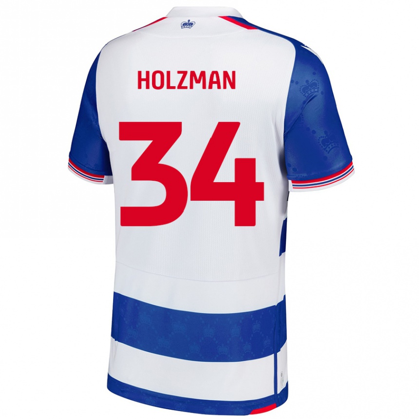 Kids Football Louie Holzman #34 Blue White Home Jersey 2024/25 T-Shirt Nz