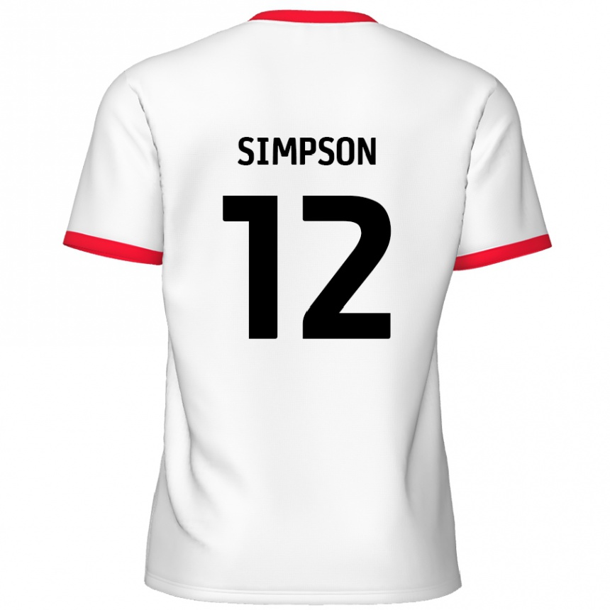 Kids Football Tyreece Simpson #12 White Red Home Jersey 2024/25 T-Shirt Nz