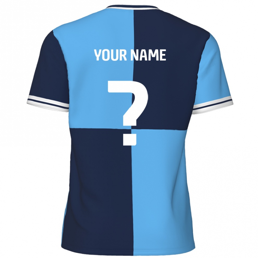 Kids Football Your Name #0 Sky Blue Dark Blue Home Jersey 2024/25 T-Shirt Nz