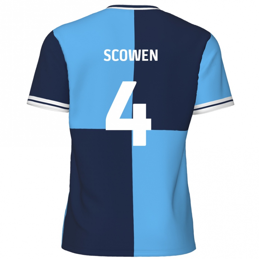 Kids Football Josh Scowen #4 Sky Blue Dark Blue Home Jersey 2024/25 T-Shirt Nz