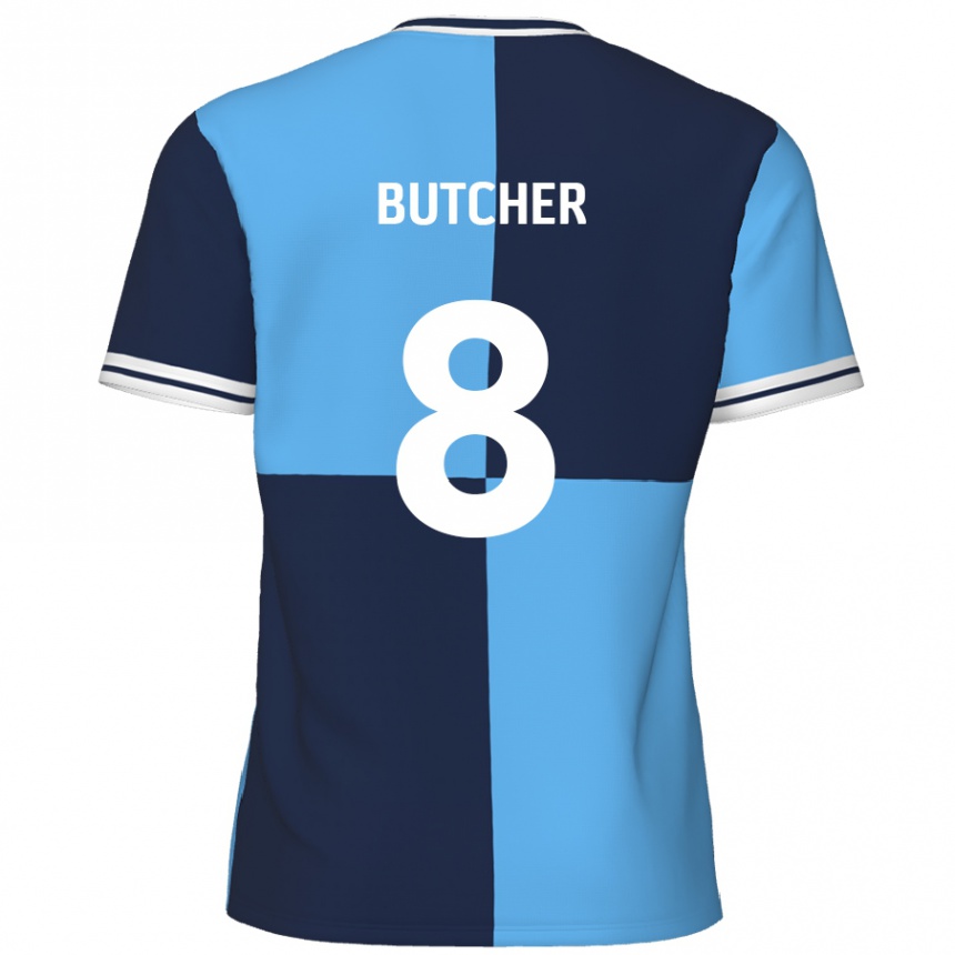 Kids Football Matt Butcher #8 Sky Blue Dark Blue Home Jersey 2024/25 T-Shirt Nz