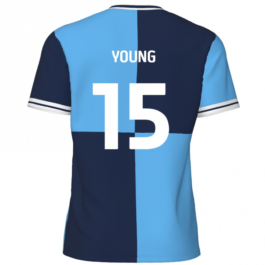 Kids Football Jack Young #15 Sky Blue Dark Blue Home Jersey 2024/25 T-Shirt Nz