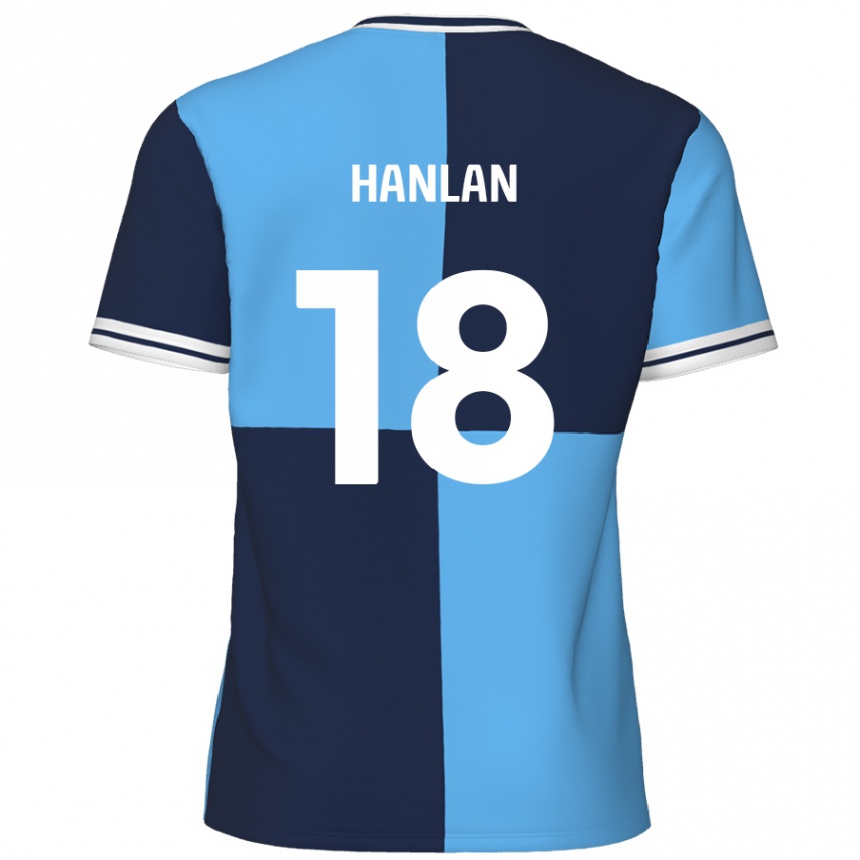 Kids Football Brandon Hanlan #18 Sky Blue Dark Blue Home Jersey 2024/25 T-Shirt Nz