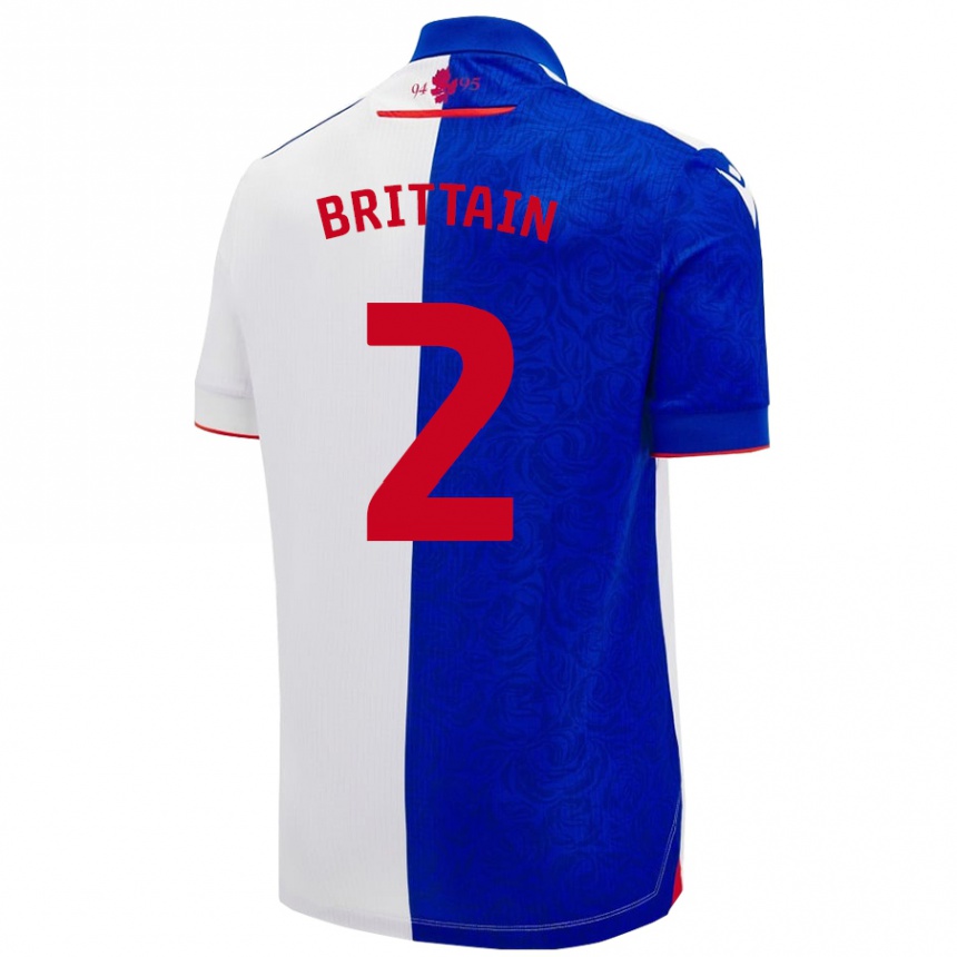 Kids Football Callum Brittain #2 Sky Blue White Home Jersey 2024/25 T-Shirt Nz