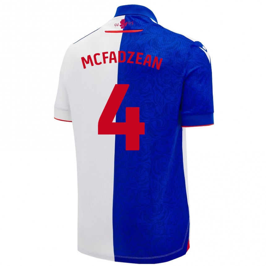 Kids Football Kyle Mcfadzean #4 Sky Blue White Home Jersey 2024/25 T-Shirt Nz