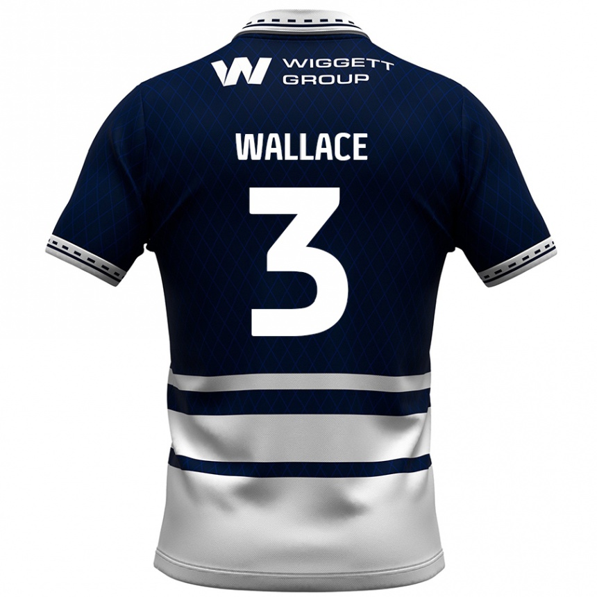 Kids Football Murray Wallace #3 Navy Blue White Home Jersey 2024/25 T-Shirt Nz