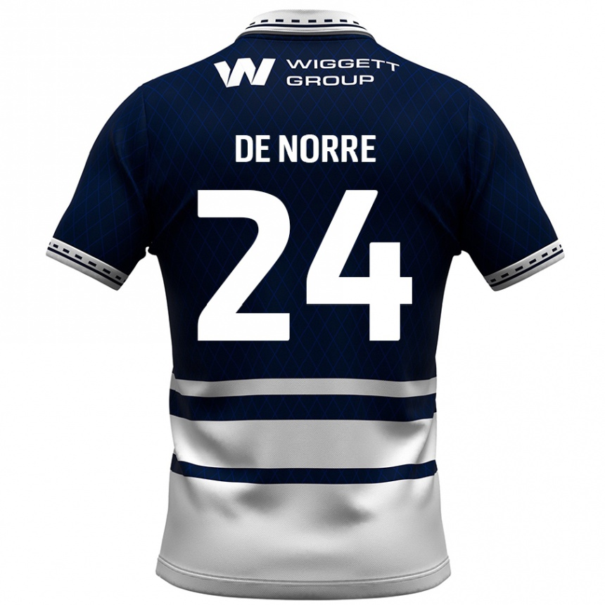 Kids Football Casper De Norre #24 Navy Blue White Home Jersey 2024/25 T-Shirt Nz