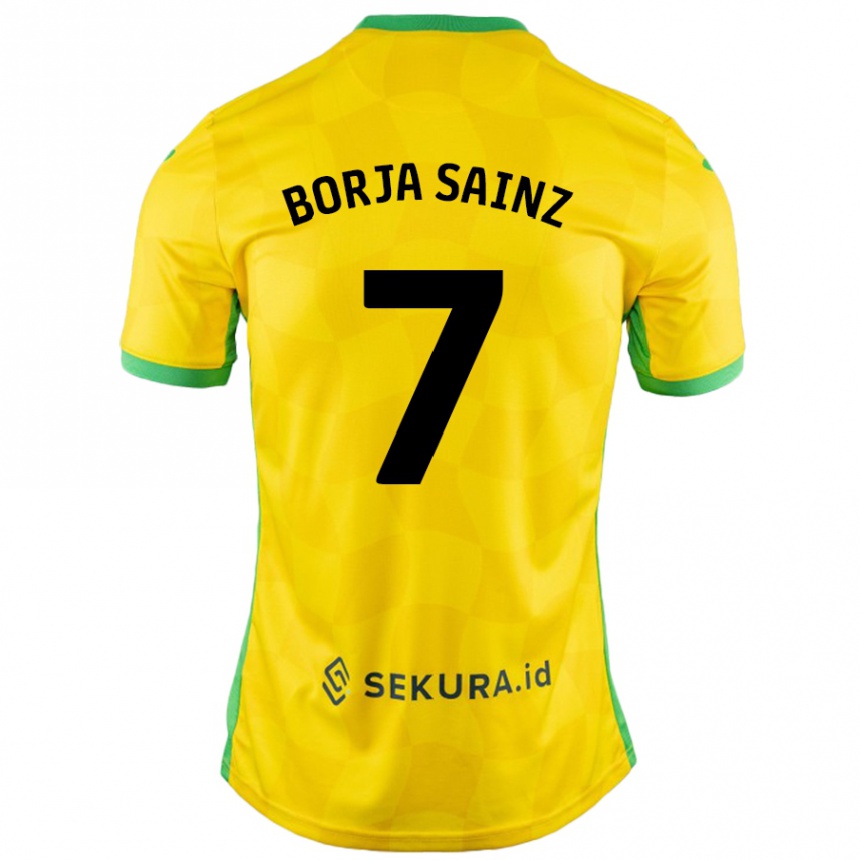 Kids Football Borja Sainz #7 Yellow Green Home Jersey 2024/25 T-Shirt Nz