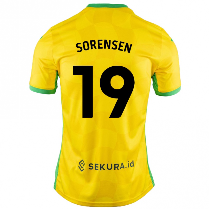 Kids Football Jacob Lungi Sørensen #19 Yellow Green Home Jersey 2024/25 T-Shirt Nz