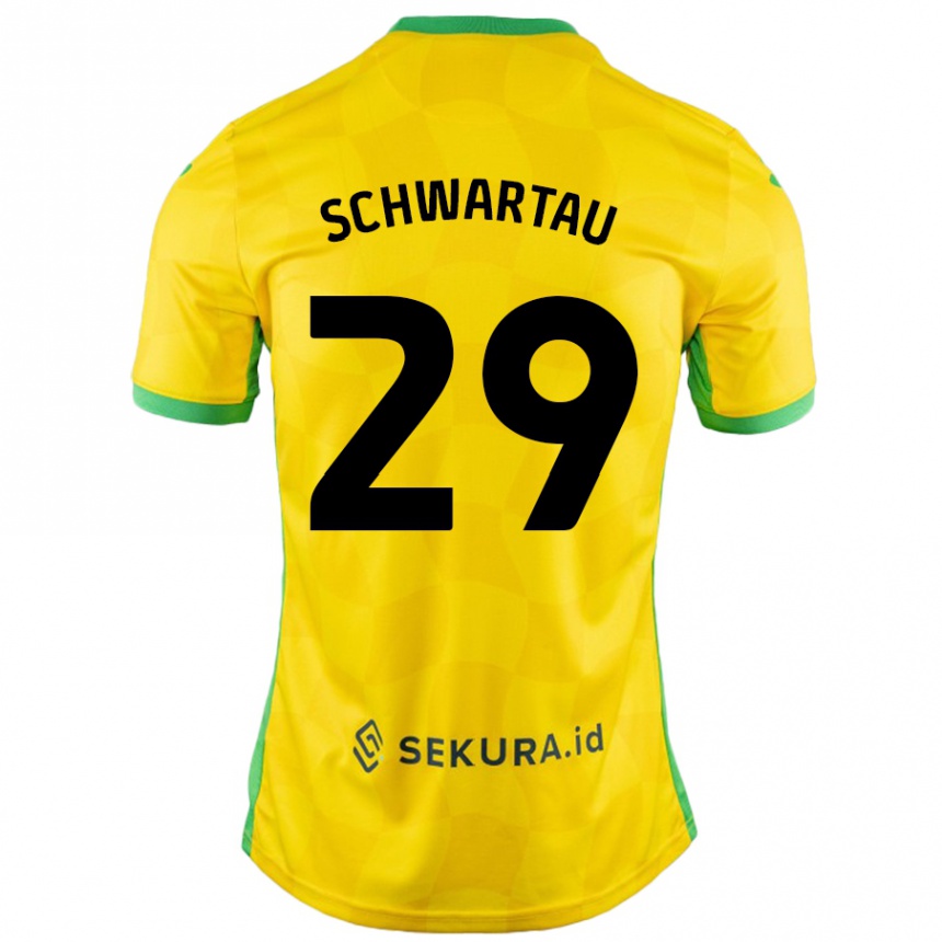 Kids Football Oscar Schwartau #29 Yellow Green Home Jersey 2024/25 T-Shirt Nz