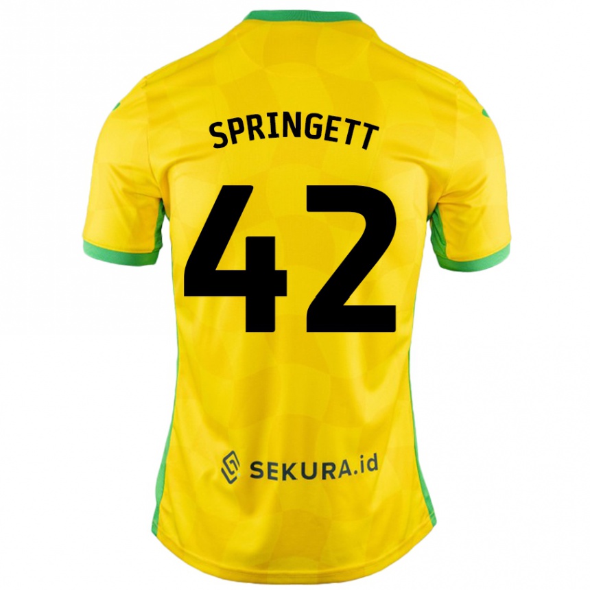 Kids Football Tony Springett #42 Yellow Green Home Jersey 2024/25 T-Shirt Nz