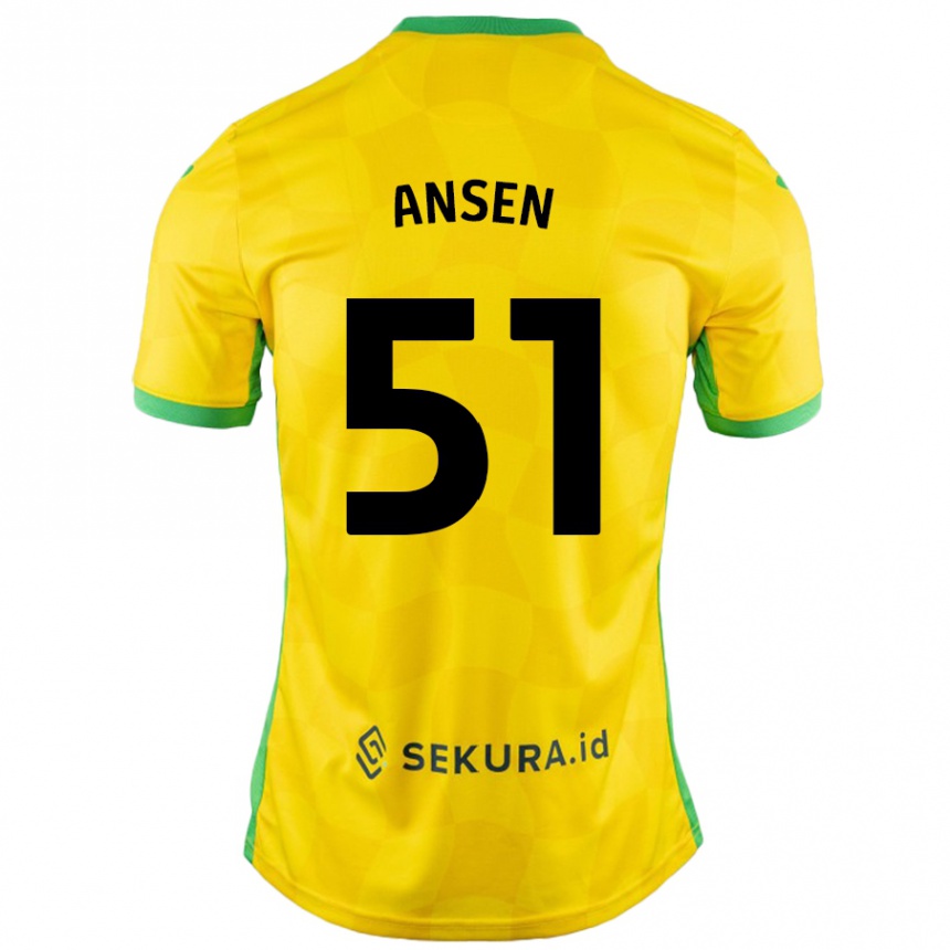 Kids Football Caleb Ansen #51 Yellow Green Home Jersey 2024/25 T-Shirt Nz