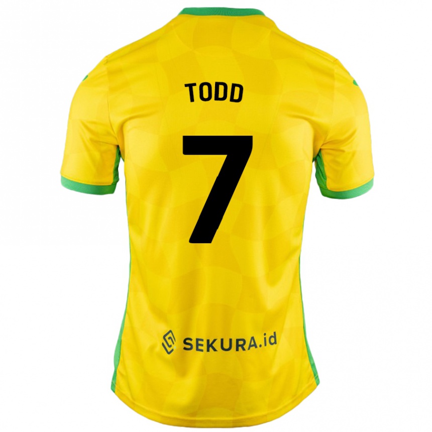 Kids Football Megan Todd #7 Yellow Green Home Jersey 2024/25 T-Shirt Nz