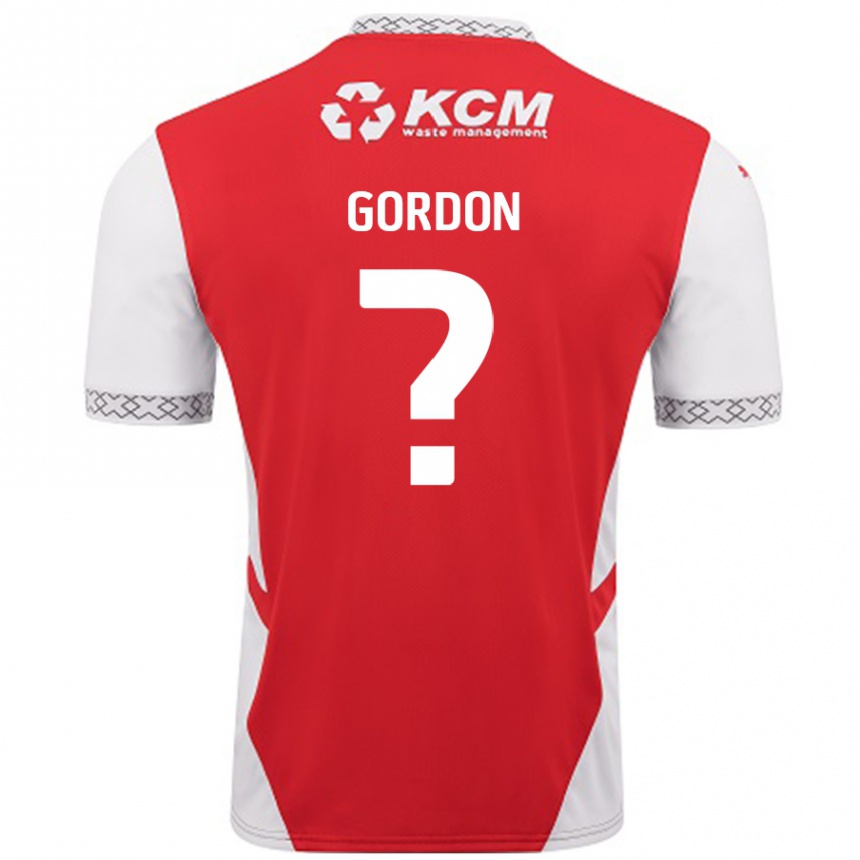 Kids Football Owain Gordon #0 Red White Home Jersey 2024/25 T-Shirt Nz