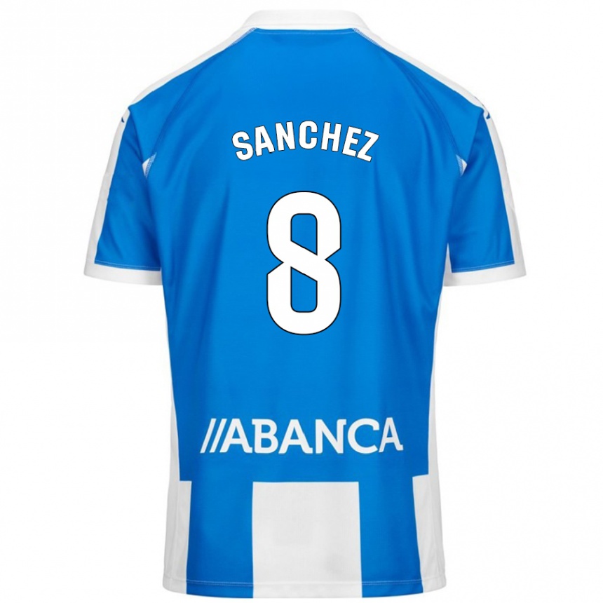 Kids Football Carlota Sánchez #8 Blue White Home Jersey 2024/25 T-Shirt Nz