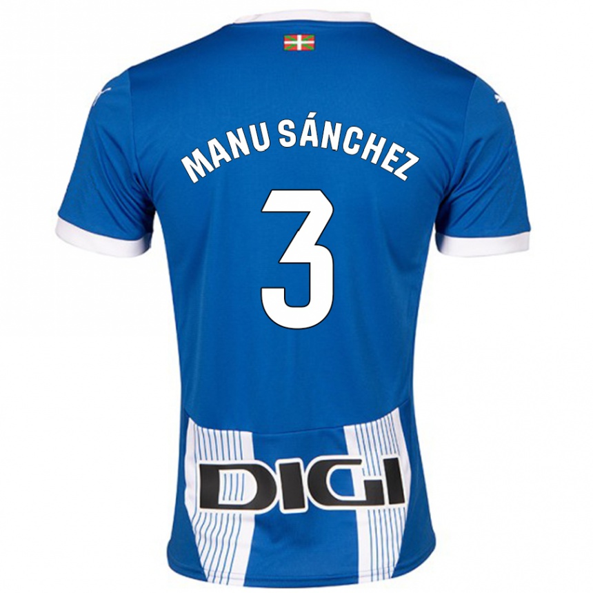 Kids Football Manu Sanchez #3 Blue Home Jersey 2024/25 T-Shirt Nz