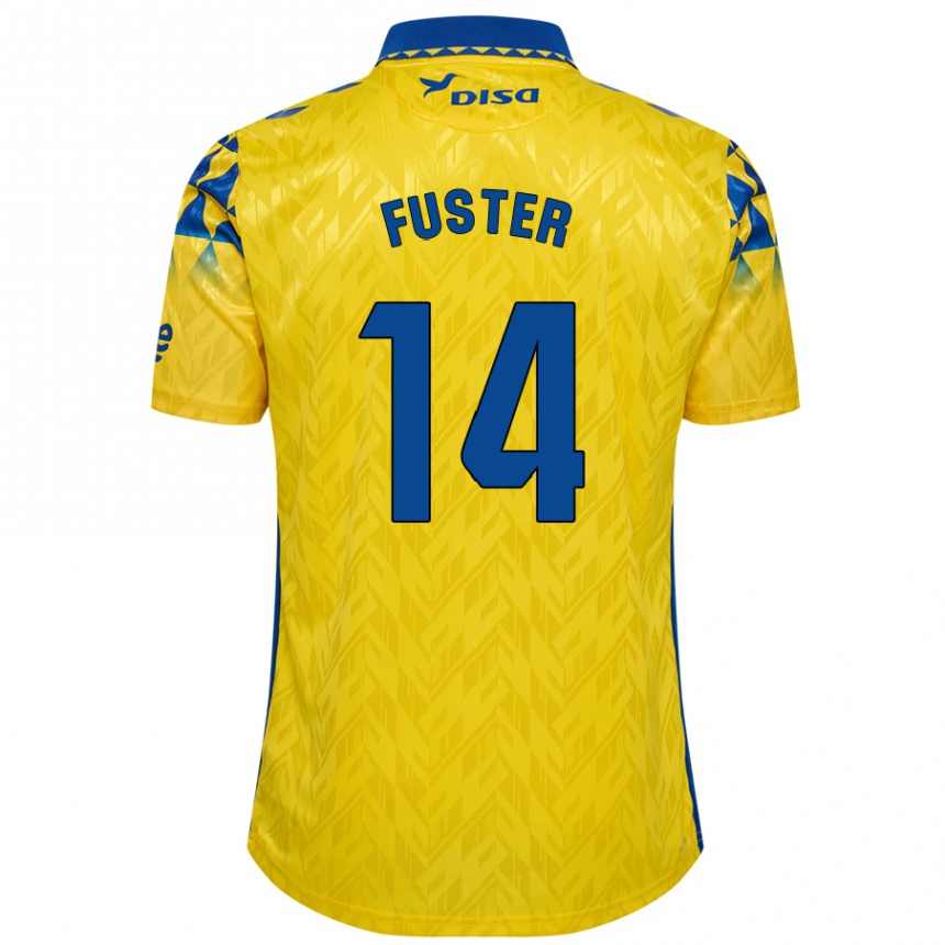 Kids Football Manu Fuster #14 Yellow Blue Home Jersey 2024/25 T-Shirt Nz