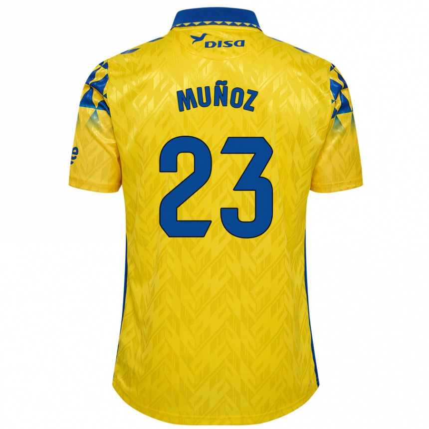 Kids Football Álex Muñoz #23 Yellow Blue Home Jersey 2024/25 T-Shirt Nz