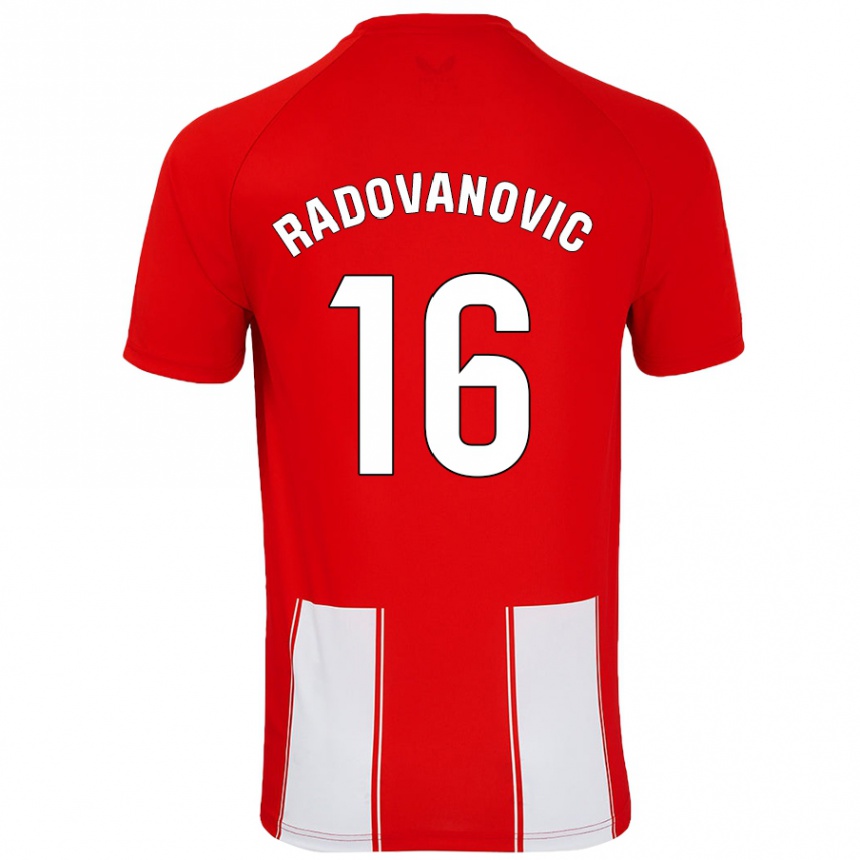 Kids Football Aleksandar Radovanovic #16 Red White Home Jersey 2024/25 T-Shirt Nz