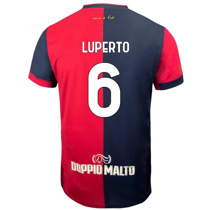 Kids Football Sebastiano Luperto #6 Red Darker Blue Home Jersey 2024/25 T-Shirt Nz