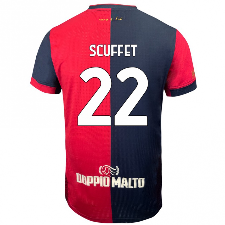 Kids Football Simone Scuffet #22 Red Darker Blue Home Jersey 2024/25 T-Shirt Nz