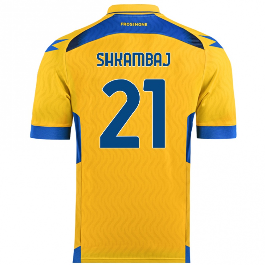 Kids Football Ardit Shkambaj #21 Yellow Home Jersey 2024/25 T-Shirt Nz