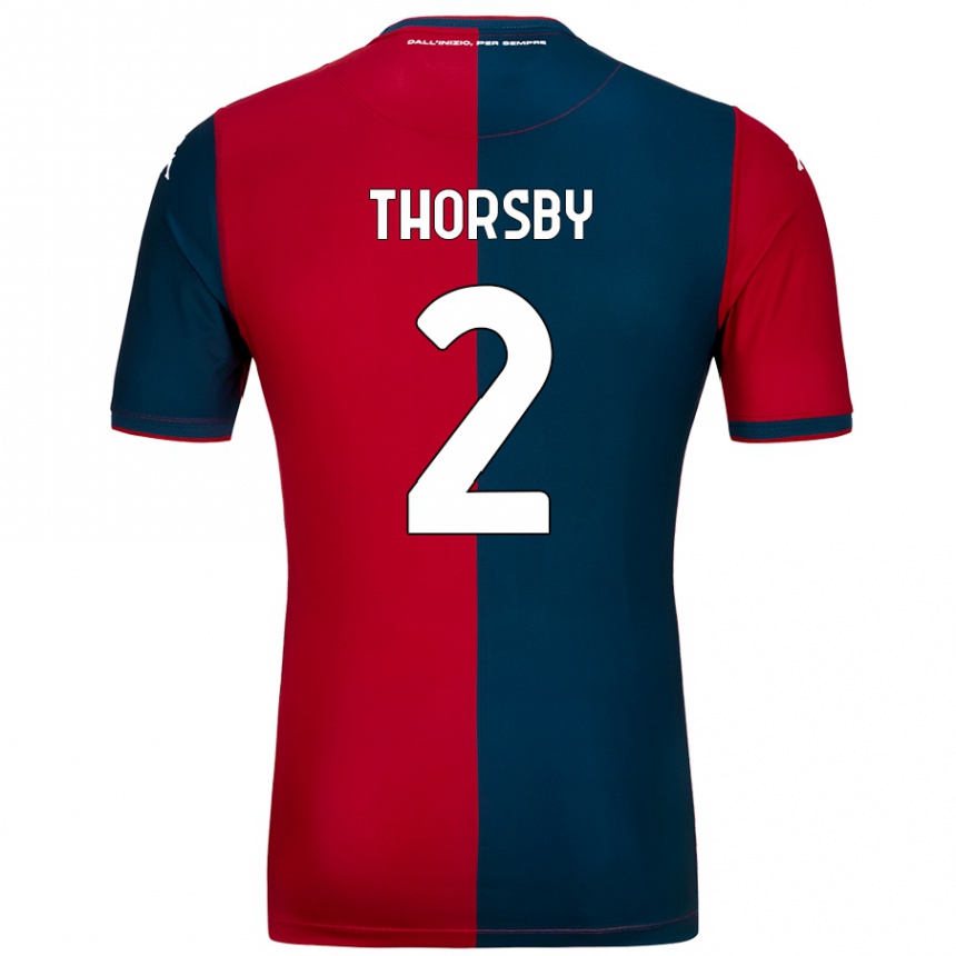 Kids Football Morten Thorsby #2 Red Dark Blue Home Jersey 2024/25 T-Shirt Nz