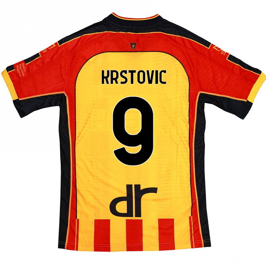 Kids Football Nikola Krstovic #9 Yellow Red Home Jersey 2024/25 T-Shirt Nz