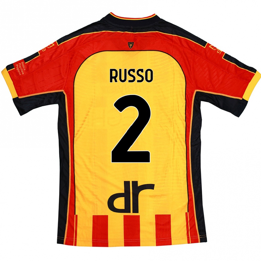 Kids Football Luca Russo #2 Yellow Red Home Jersey 2024/25 T-Shirt Nz