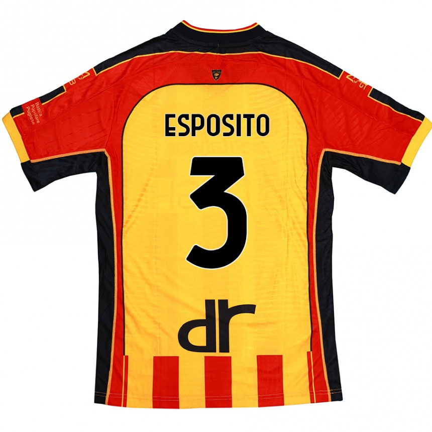 Kids Football Sebastian Esposito #3 Yellow Red Home Jersey 2024/25 T-Shirt Nz