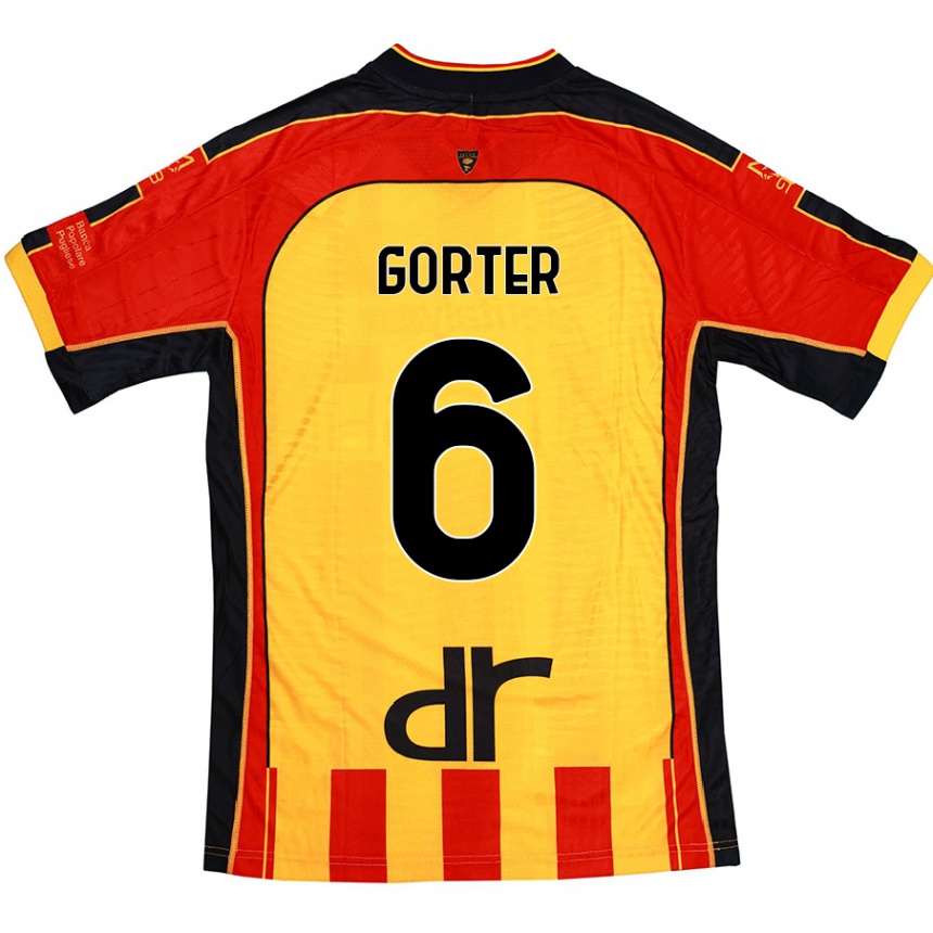 Kids Football Olaf Gorter #6 Yellow Red Home Jersey 2024/25 T-Shirt Nz