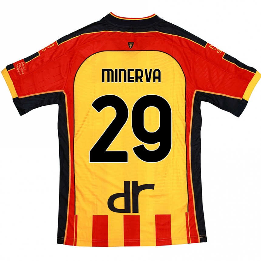 Kids Football Francesco Minerva #29 Yellow Red Home Jersey 2024/25 T-Shirt Nz