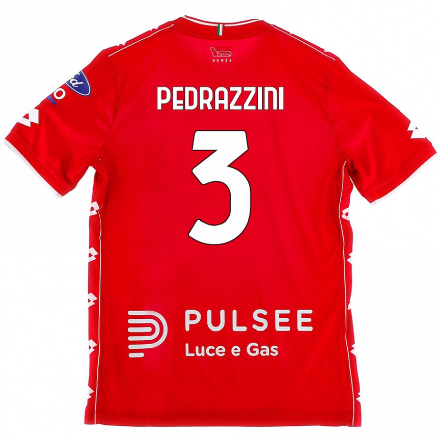 Kids Football Carlo Pedrazzini #3 Red White Home Jersey 2024/25 T-Shirt Nz