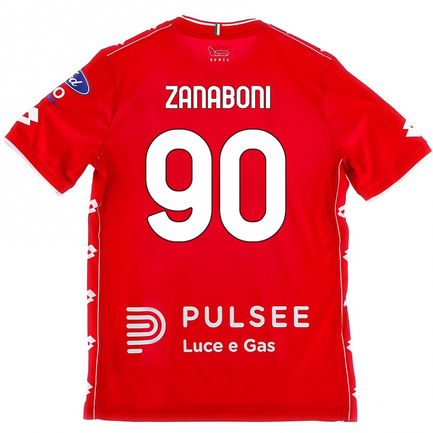 Kids Football Emanuele Zanaboni #90 Red White Home Jersey 2024/25 T-Shirt Nz