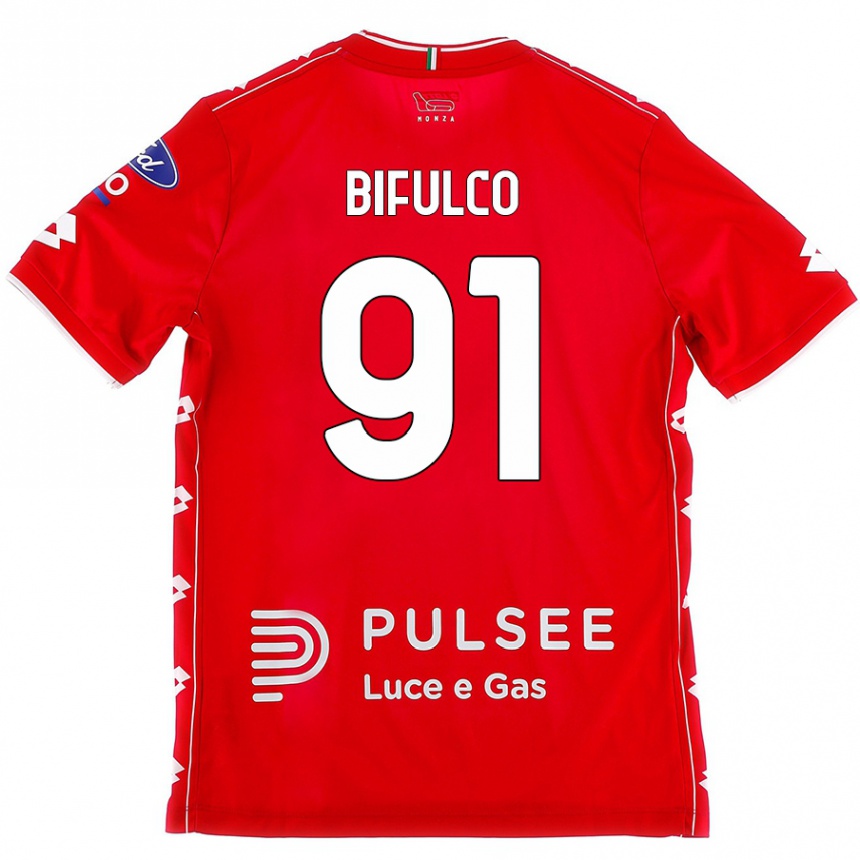 Kids Football Davide Bifulco #91 Red White Home Jersey 2024/25 T-Shirt Nz