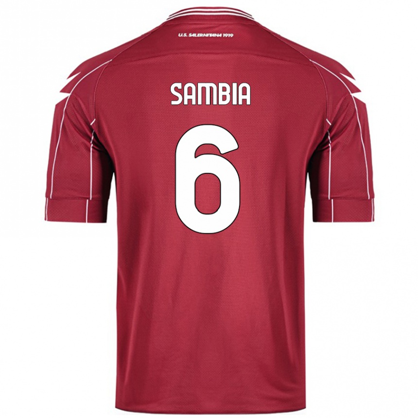 Kids Football Junior Sambia #6 Burgundy Home Jersey 2024/25 T-Shirt Nz