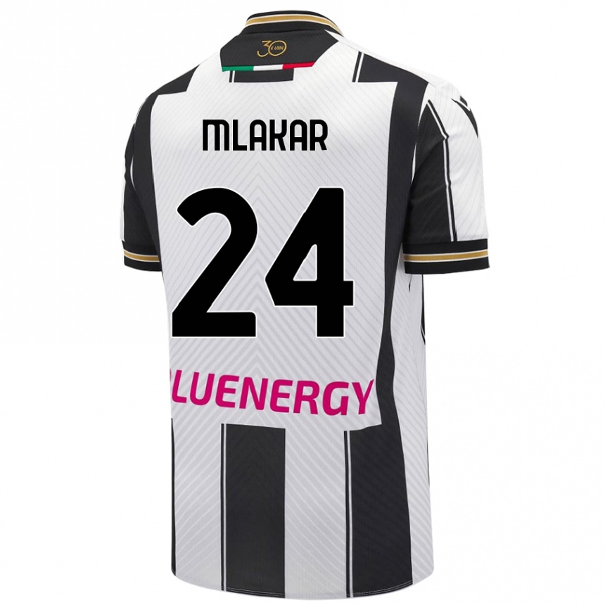 Kids Football Lorenzo Mlakar #24 White Black Home Jersey 2024/25 T-Shirt Nz