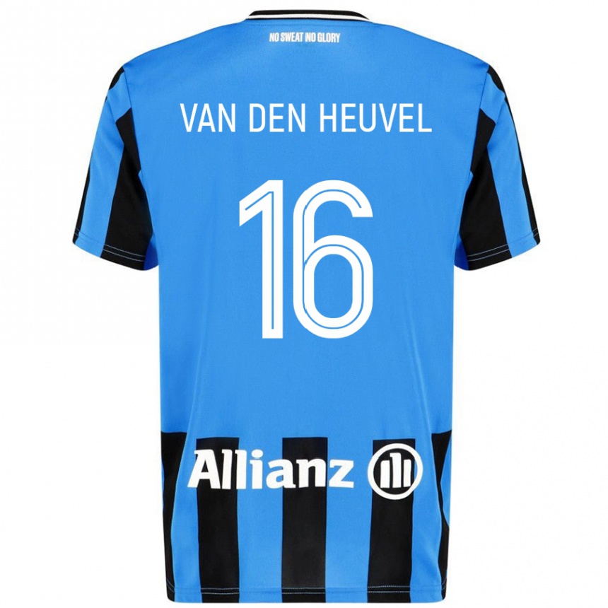 Kids Football Dani Van Den Heuvel #16 Sky Blue Black Home Jersey 2024/25 T-Shirt Nz