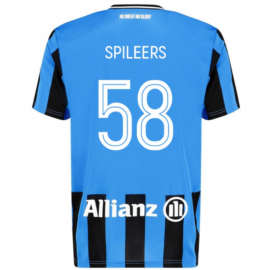 Kids Football Jorne Spileers #58 Sky Blue Black Home Jersey 2024/25 T-Shirt Nz