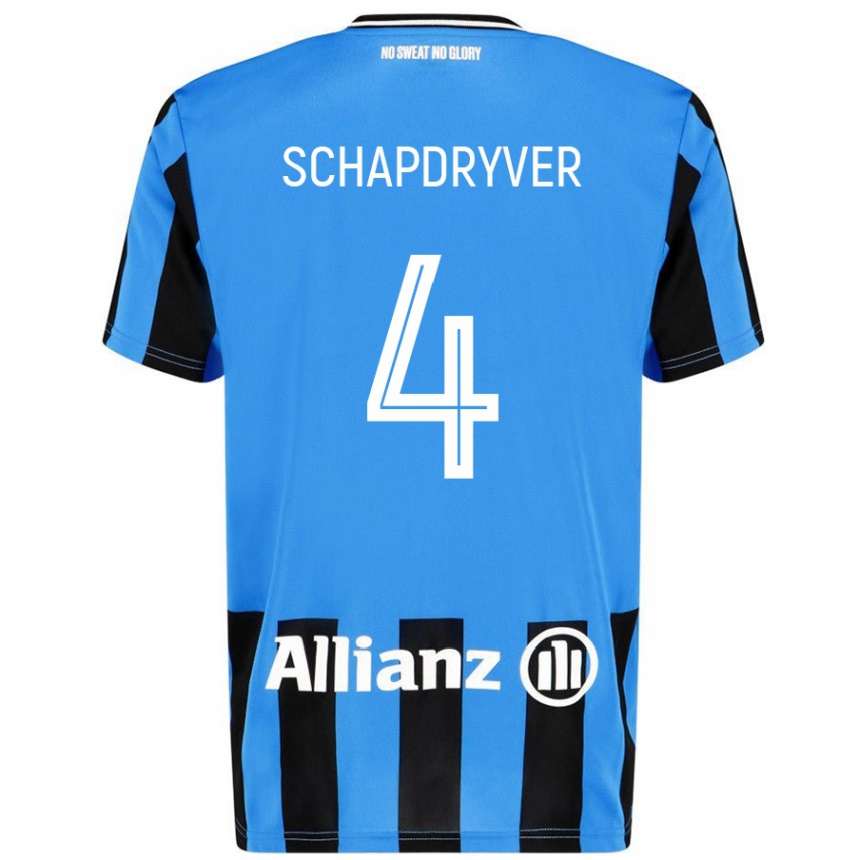 Kids Football Emely Schapdryver #4 Sky Blue Black Home Jersey 2024/25 T-Shirt Nz