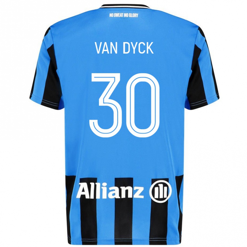 Kids Football Nell Van Dyck #30 Sky Blue Black Home Jersey 2024/25 T-Shirt Nz