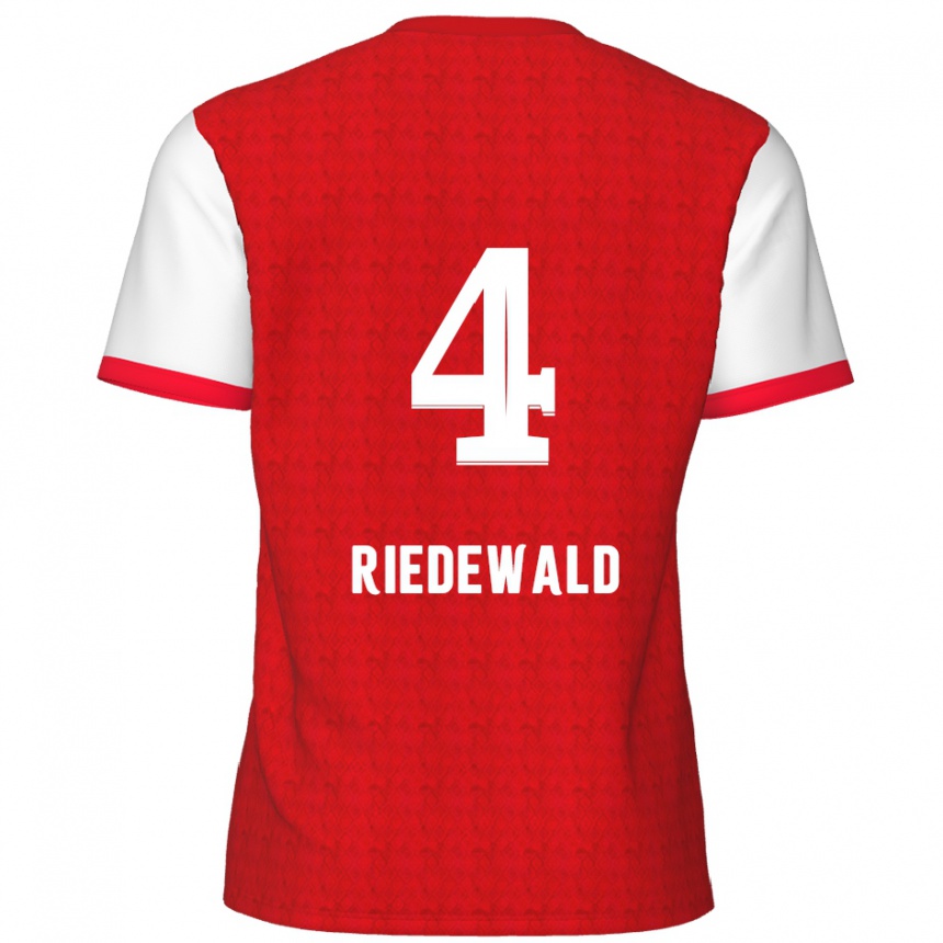 Kids Football Jairo Riedewald #4 Red White Home Jersey 2024/25 T-Shirt Nz