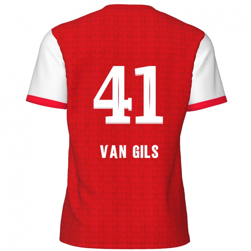 Kids Football Mathis Van Gils #41 Red White Home Jersey 2024/25 T-Shirt Nz