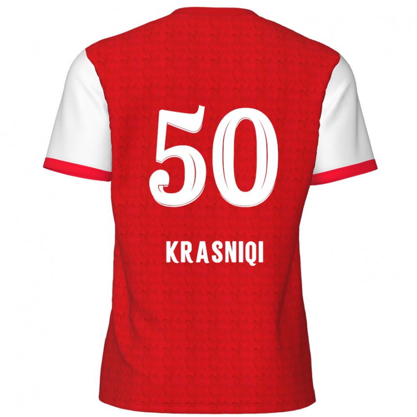 Kids Football Laurit Krasniqi #50 Red White Home Jersey 2024/25 T-Shirt Nz